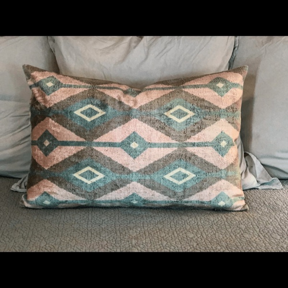 Pink & Turquoise Diamond Turkish Silk Velvet Pillo